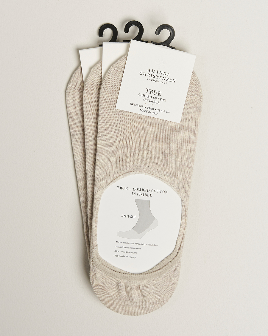 Amanda Christensen 3-Pack True Cotton Invisible Socks Sand Melange