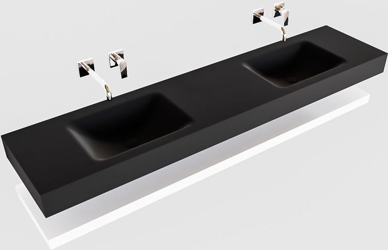 Zaro - ALAN - Vrijhangende Wastafel - Wit Mat - 200 cm - Dubbele Wasbak