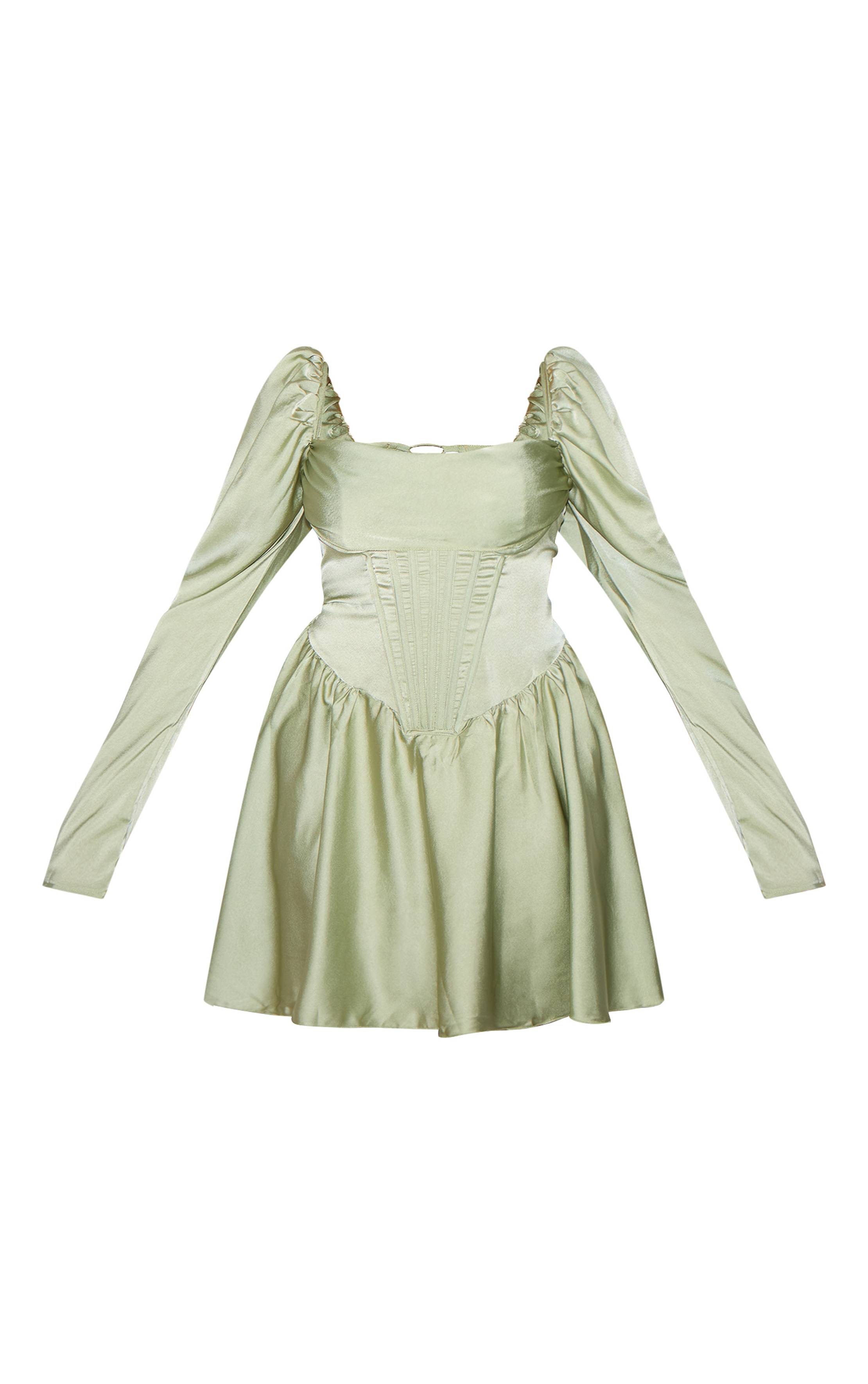 Vert Sauge Robe Droite Bouffante Grande Taille En Satin Avec Détail Corset