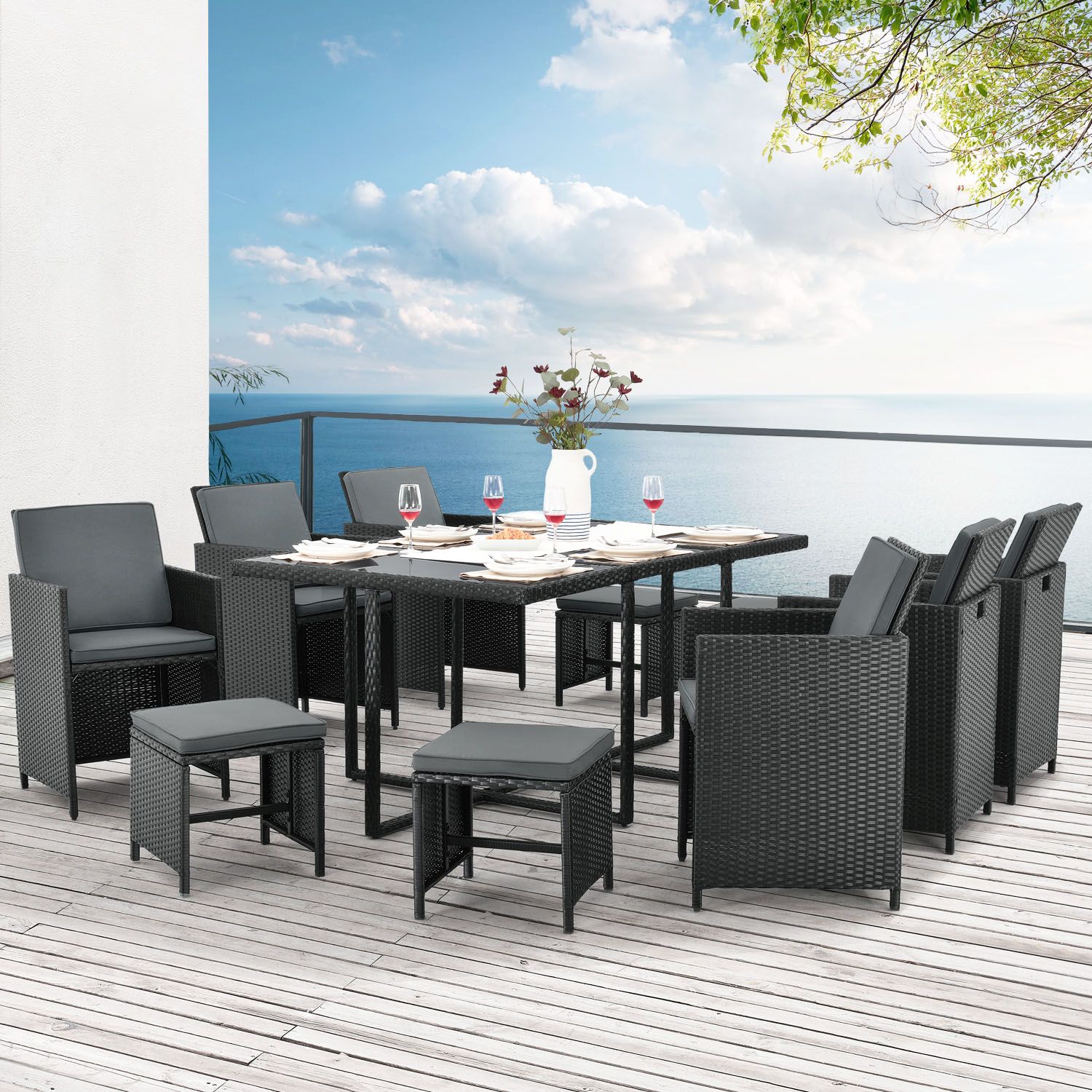 Baracoa XL polyrotan zwarte diningset