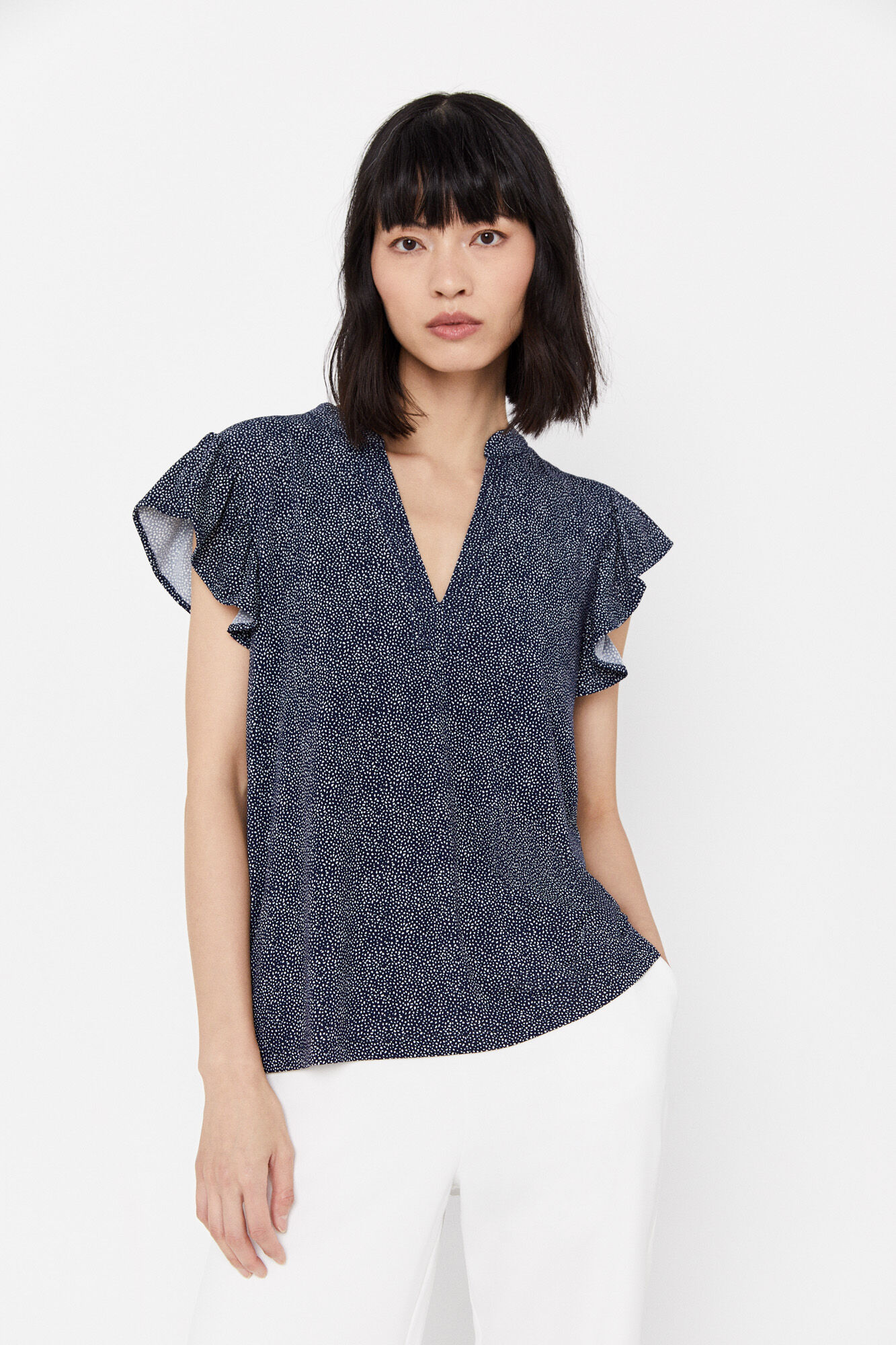 Blusa com babados estampada - Multicolorida