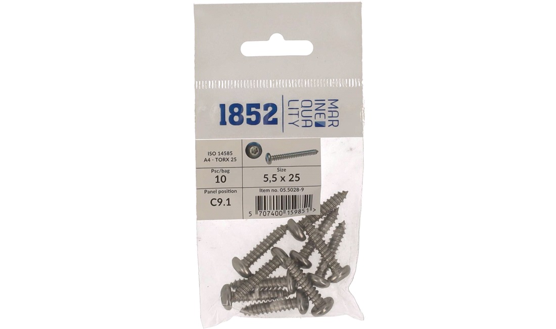 Skrue Panhoved 5,5x25 a4 torx iso 9477/4 10 stk