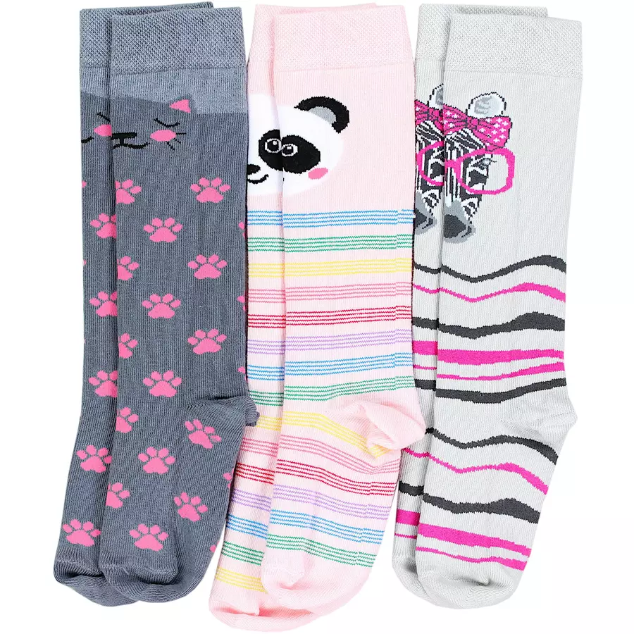 TupTam Mädchen Knielange Socken Gemustert 3er Pack graurosa