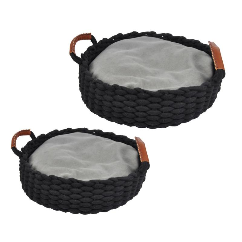 PANIER ROND CORDE ANSES D.50XH12CM NOIR COUSSIN AMOVIBLE