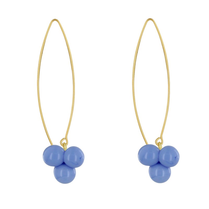 Boucles d'Oreilles Grand Crochet Laiton et Bouquet de Perles de Verre