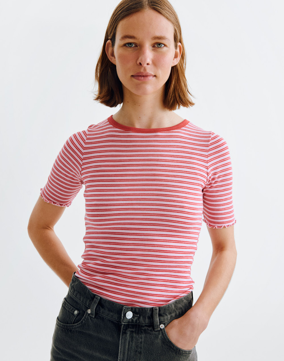 T-shirt met ruches van merinowol/zijde voor dames