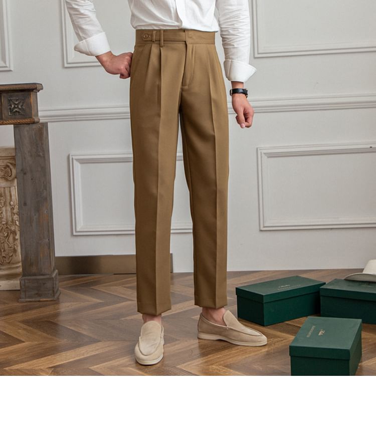 DuckleBeam - Mid Rise Plain Cropped Straight Leg Dress Pants