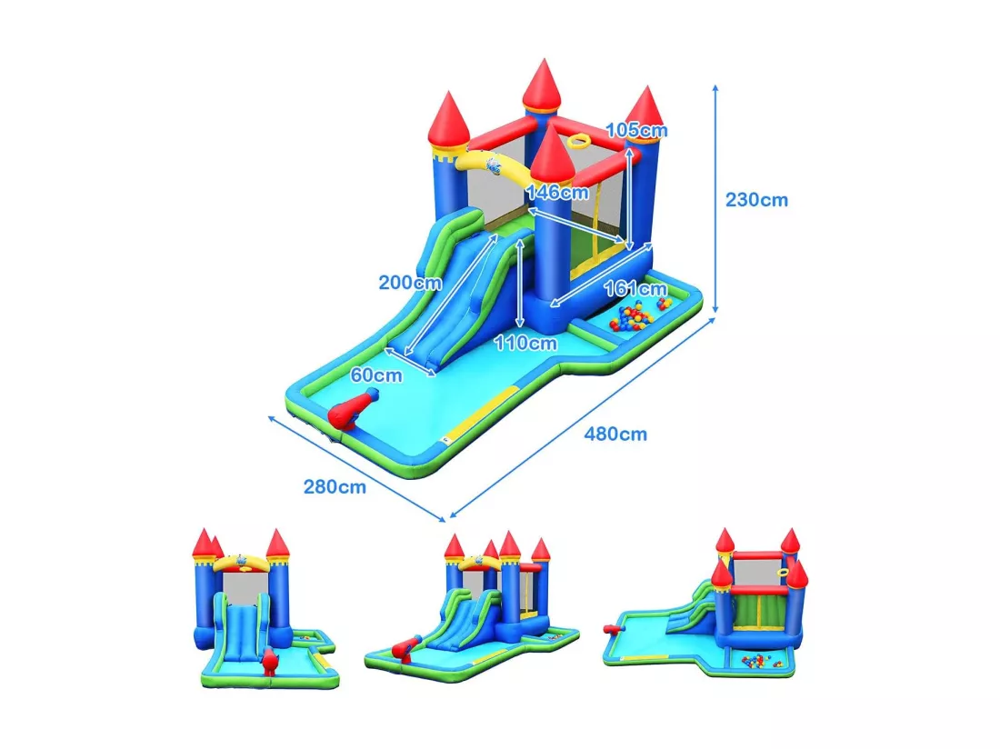Château Gonflable pour Enfants 6-en-1 avec Souffleur 450W Toboggan Pataugeoire Balles à Piscine Sac et Kit de Réparation