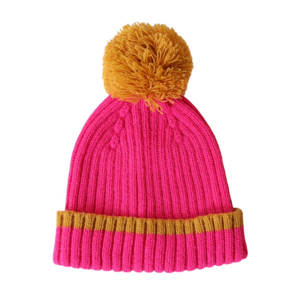 Bonnet enfant rose et moutarde - La vie en rose Jolie saison