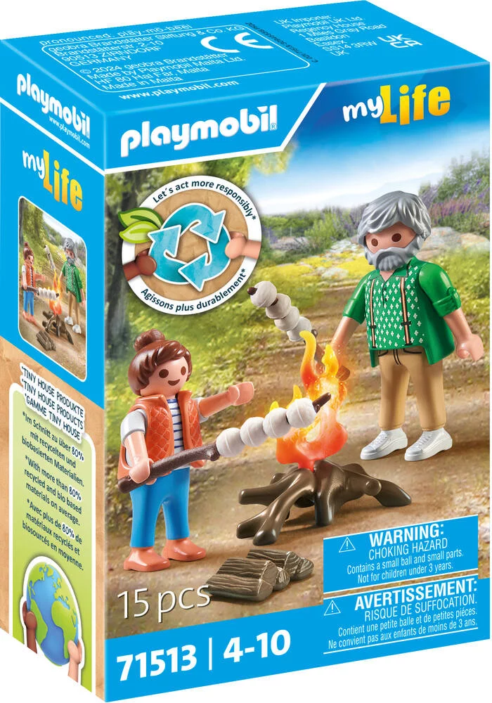 GRAND-PERE PETITE FILLE ET FEU DE CAMP - 71513