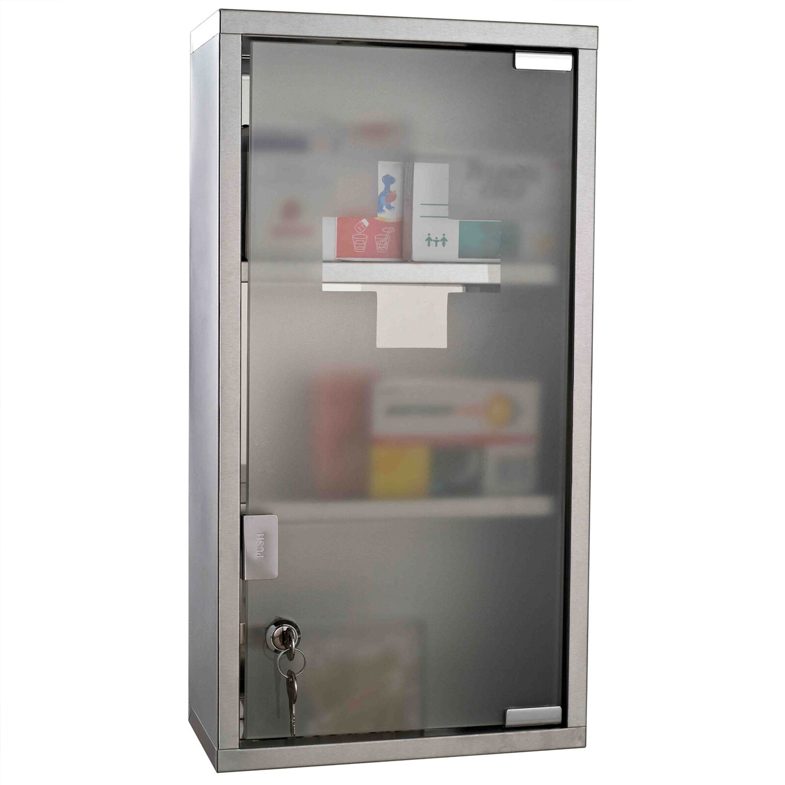 HOMCOM Medikamentenschrank mit 3 Fächer silber 25 x 12 x 48 cm (LxBxH)
