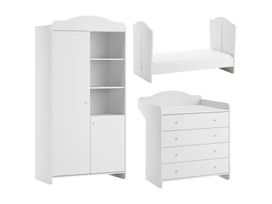 Chambre complète lit évolutif 70x140 commode à langer et armoire 2 portes Megeve Blanc