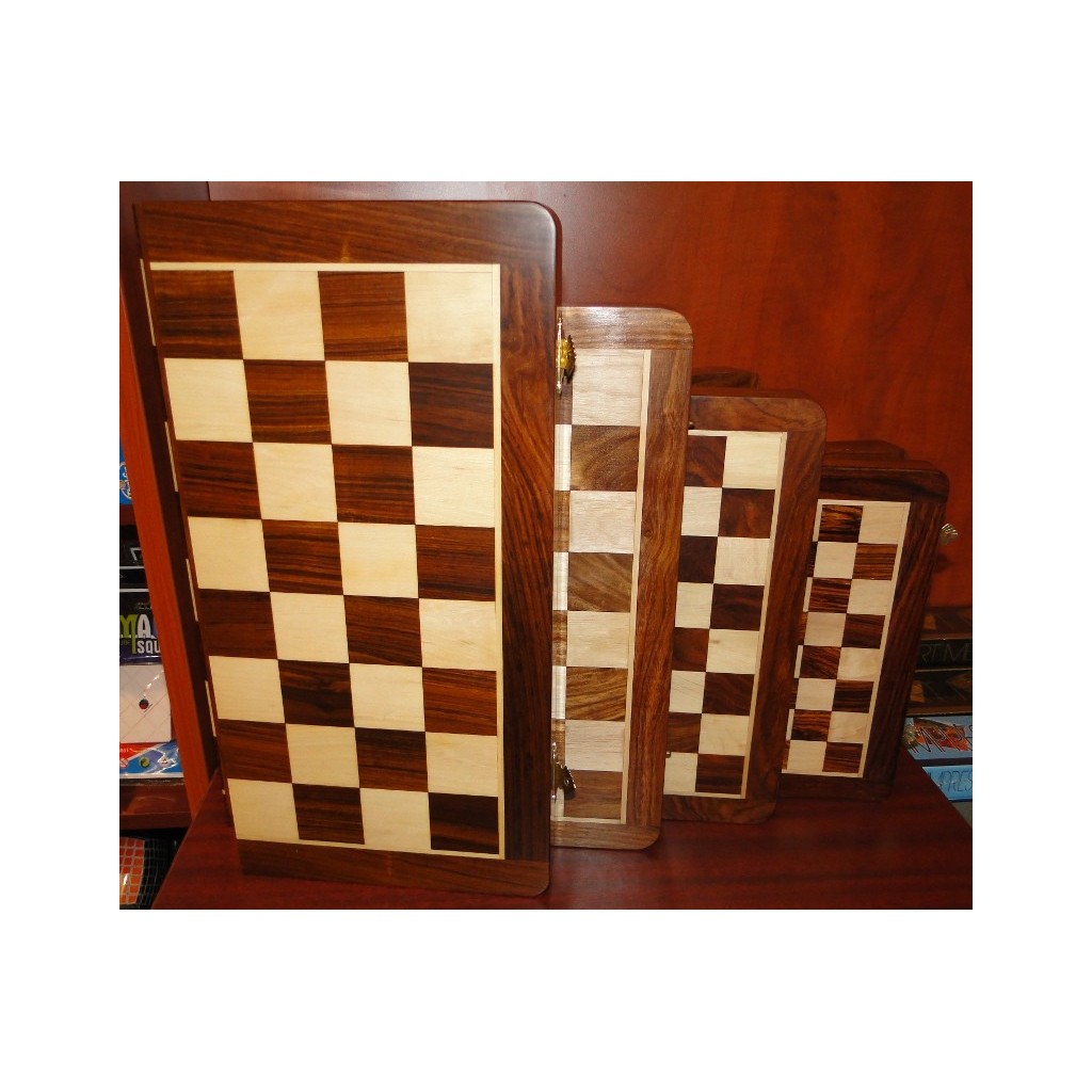 Jeu d'échecs pliant magnétique marqueté, 30 cm - Bois Brut