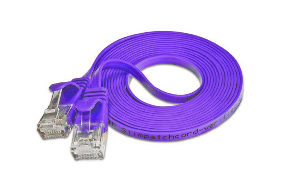 Slimpatchkabel RJ-45 - RJ-45, Cat 6, UTP, 0.15 m, ViolettUnscreened/Unshielded Twisted-Pair-Kabel (UTP) mit Klinkenschutz