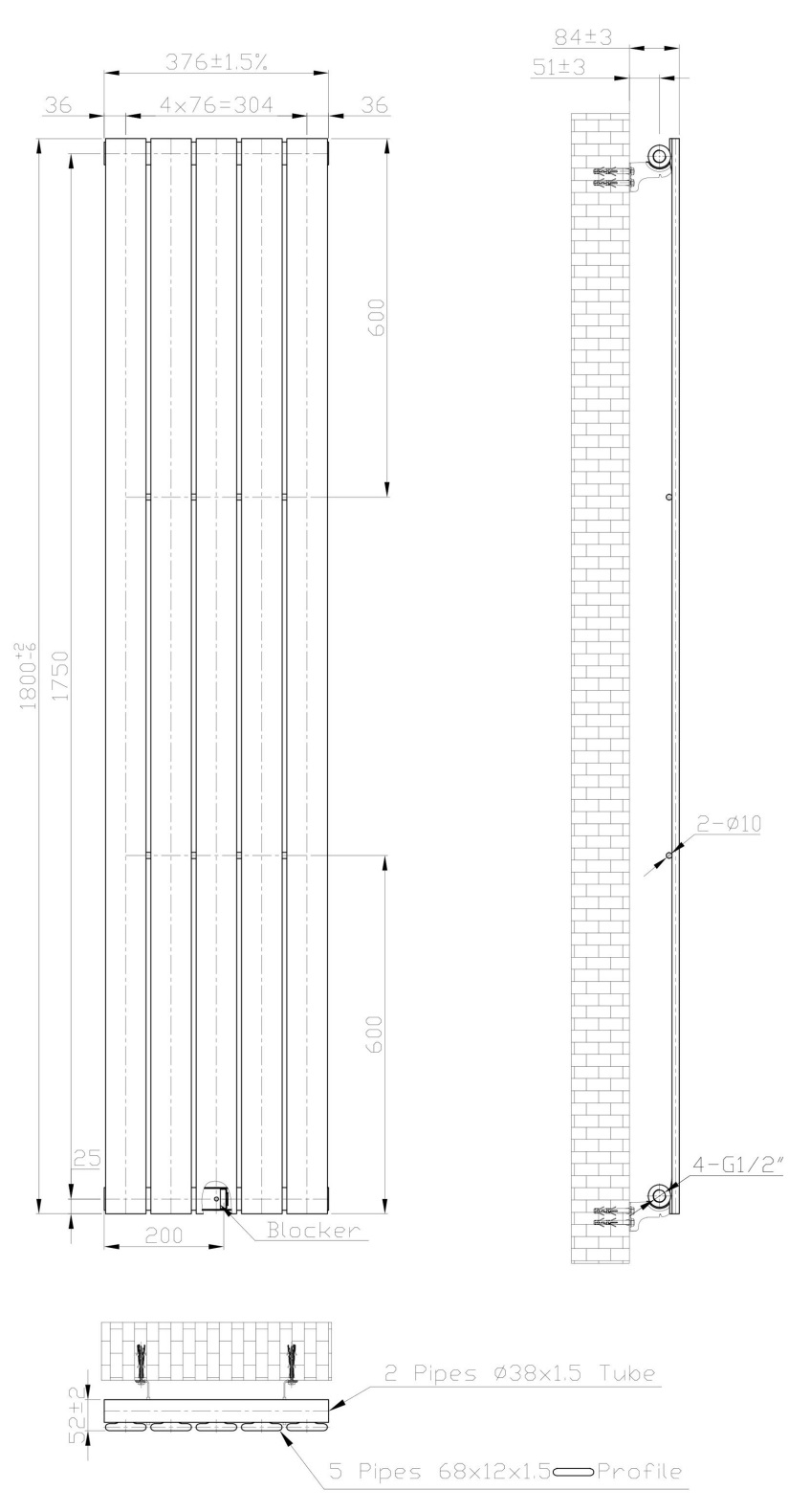 Eastbrook Warrington paneelradiator type 10 38x180cm 882W wit glans