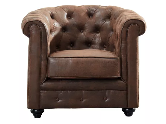 Fauteuil CHESTERFIELD en microfibre aspect cuir vieilli