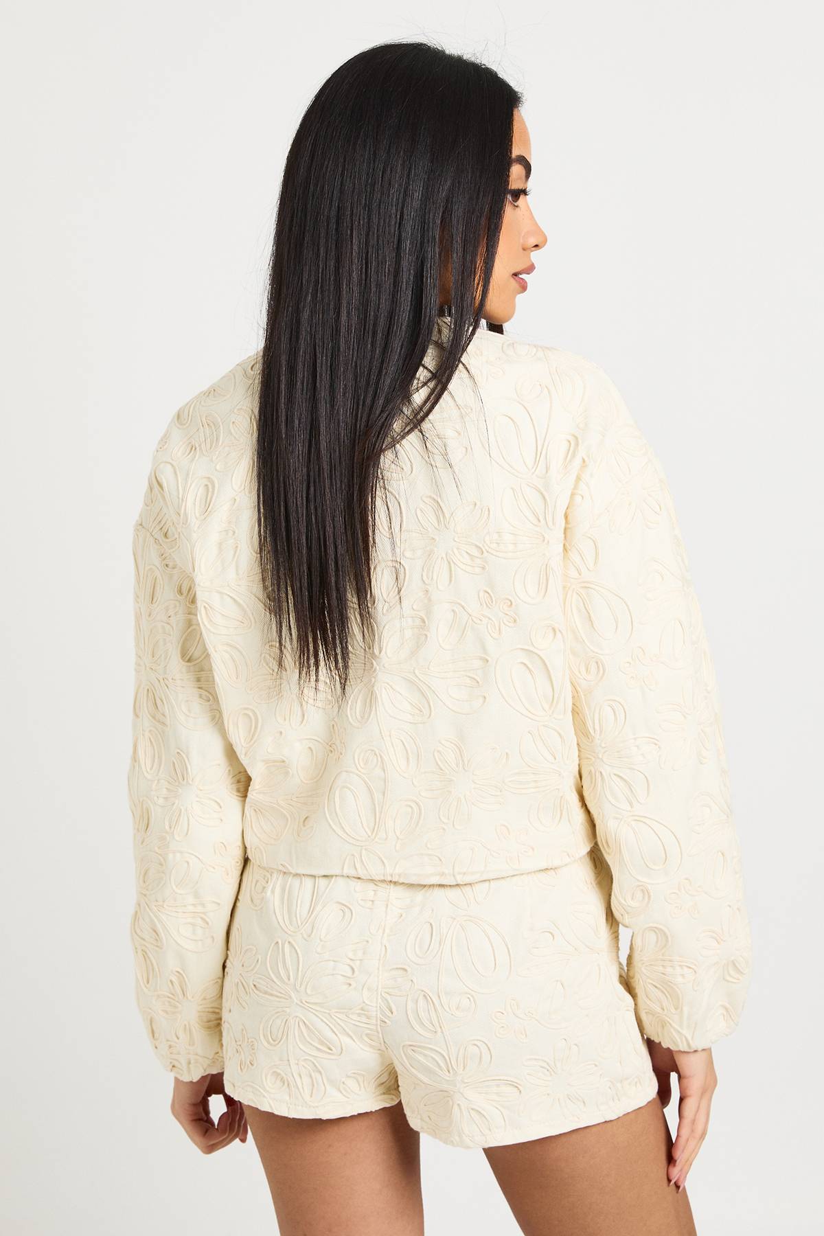 boohoo Veste Bomber En Denim À Détail Dentelle