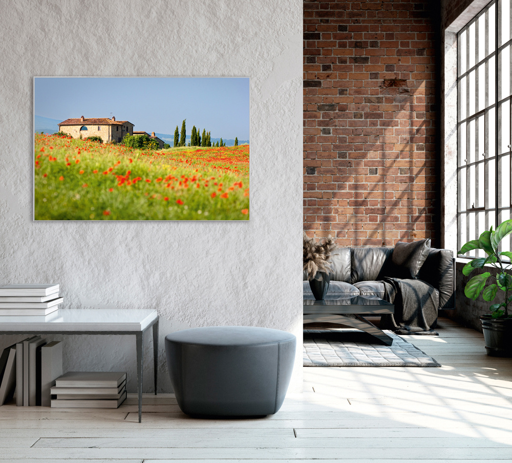 Akustikbild HAUS MIT MOHNWIESE 80x120cm, 7kg