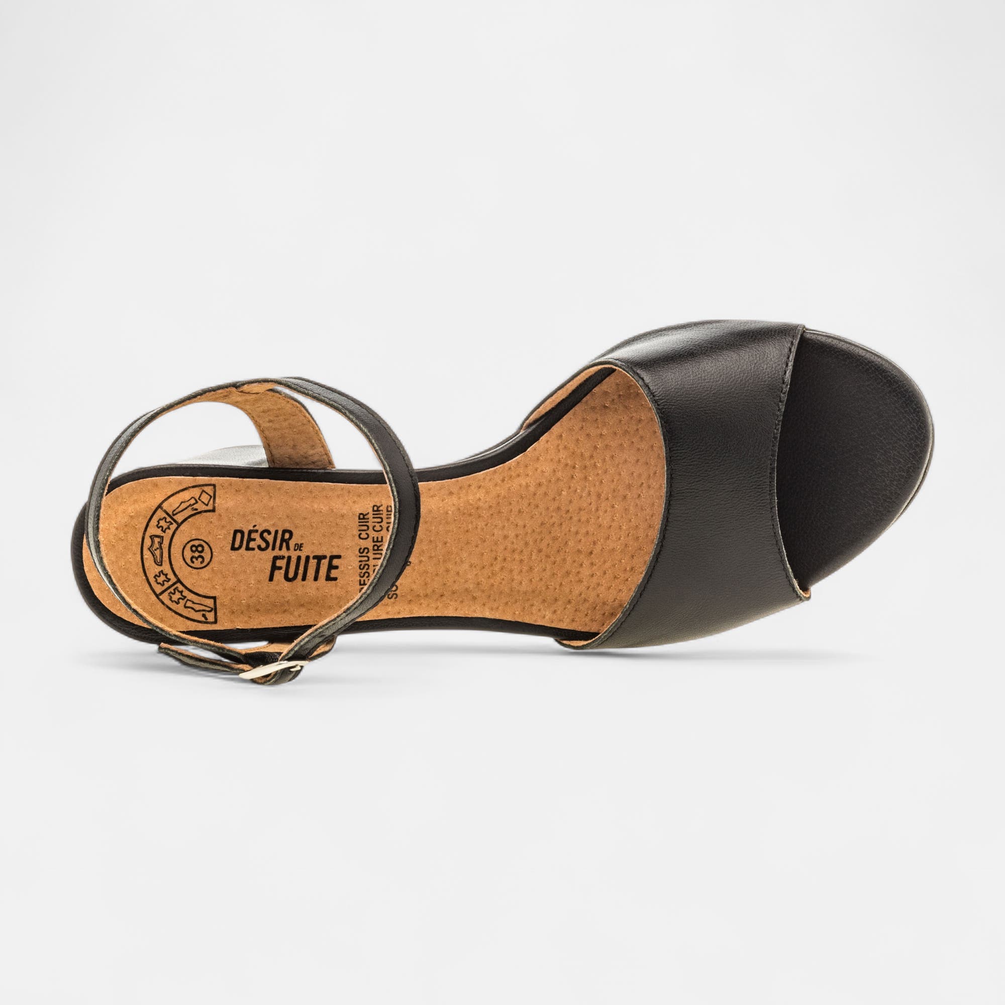 Nu-pieds à talon Femme en cuir noir