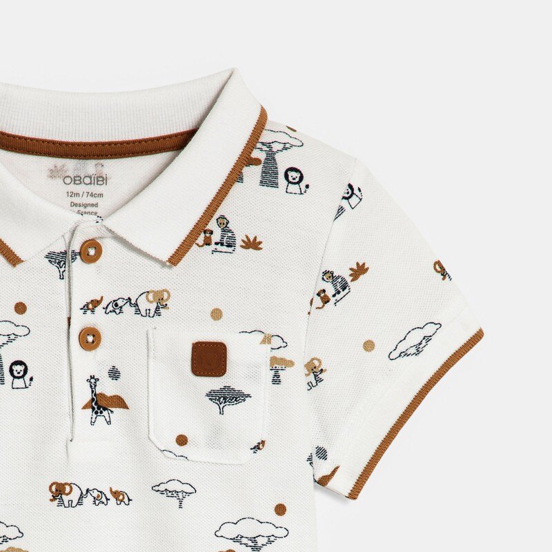 Polo maille piquée animaux blanc bébé garçon Blanc