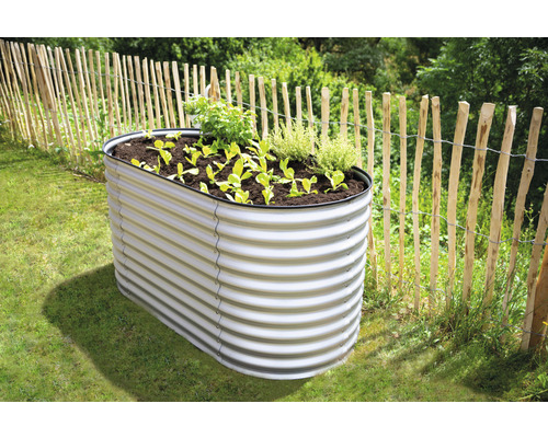 Klassieke ovale verhoogde tuinbak WESTMANN 160 x 80 x 82 cm zilver