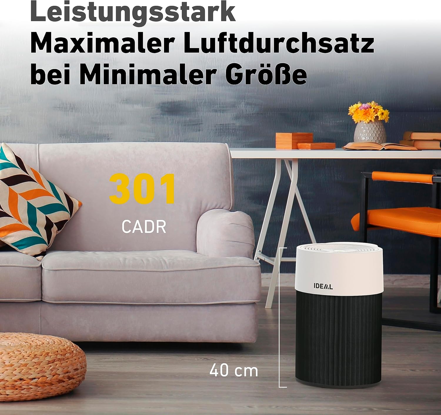 IDEAL - Luftreiniger AP30 PRO bis 40m² | Made in Germany | 99,99% Filterleistung HEPA Filter & Aktivkohlefilter | CADR 301 m³/h, gegen Allergene, Pollen, Bakterien, Zigarettenrauch, etc.