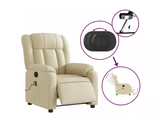 Fauteuil inclinable de massage électrique crème tissu