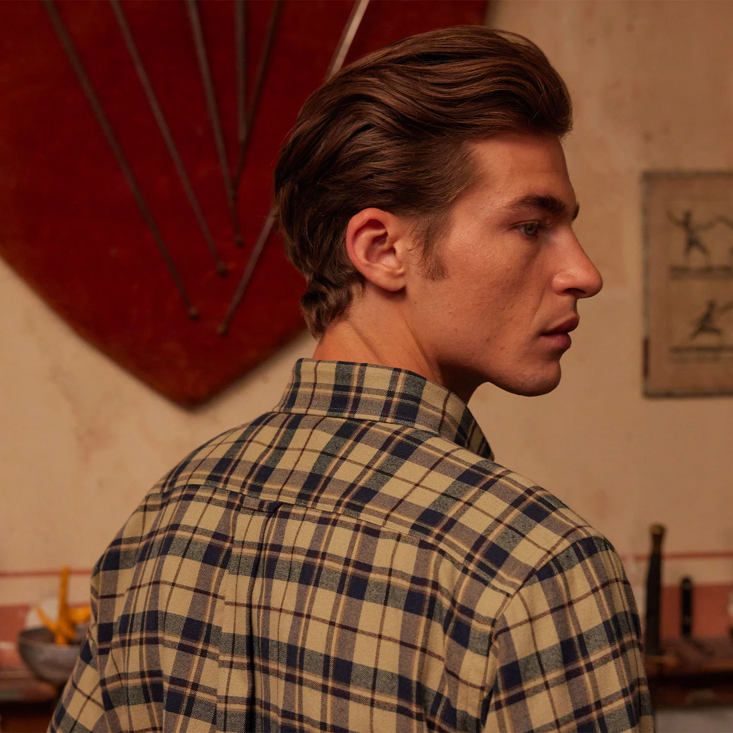 Beige checked flannel shirt