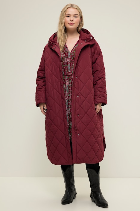 Steppmantel, oversized, Kapuze, Zipper, Seitenschlitze