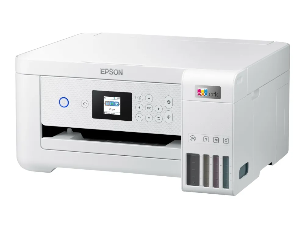 Epson EcoTank ET-2856 - Multifunktionsprinter - farve - blækprinter - kan genopfyldes - A4 (medie) - op til 10.5 spm (udskriver) - 100 ark - Wi-Fi, USB - hvid