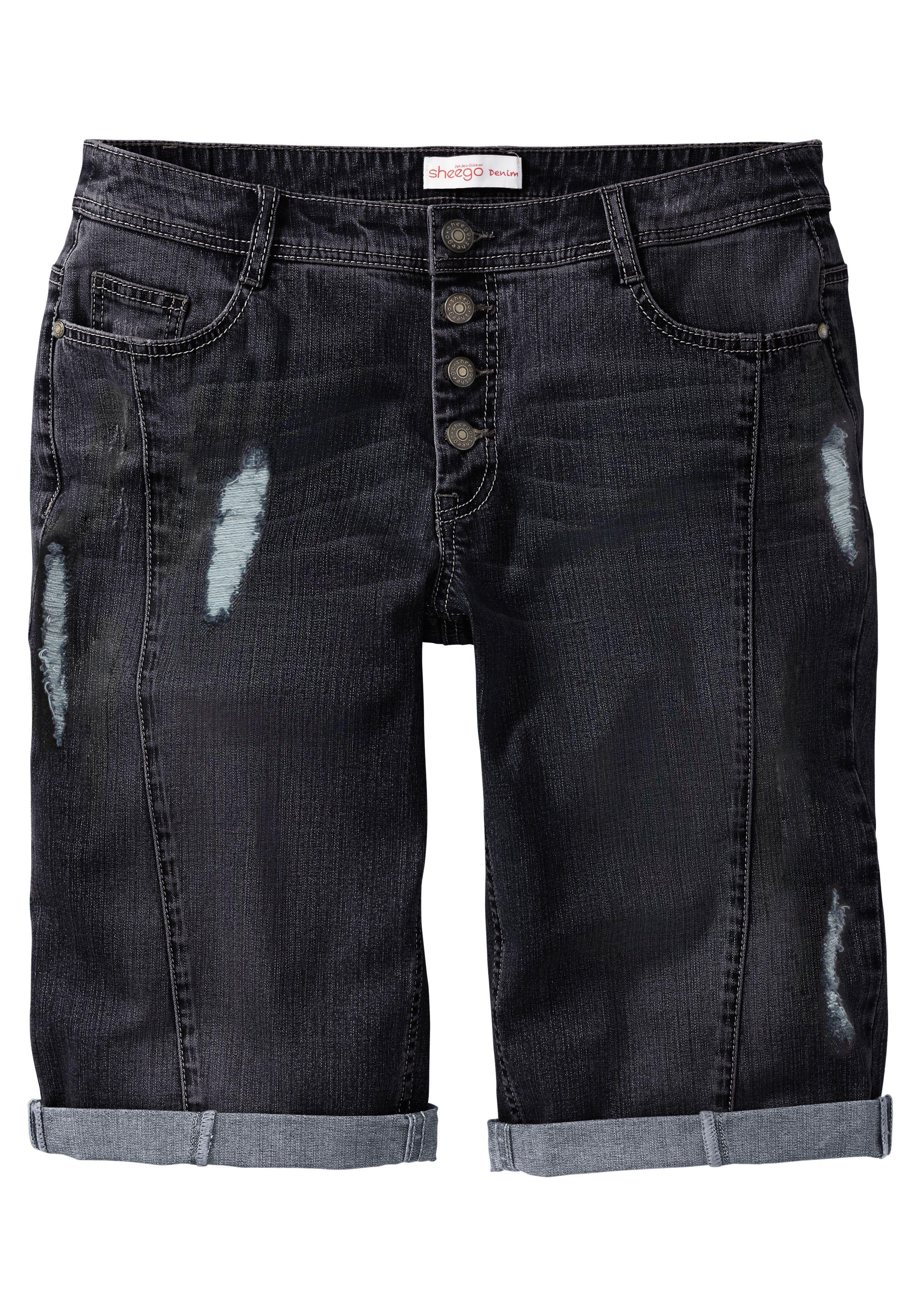 Jeansbermudas im Used-Look