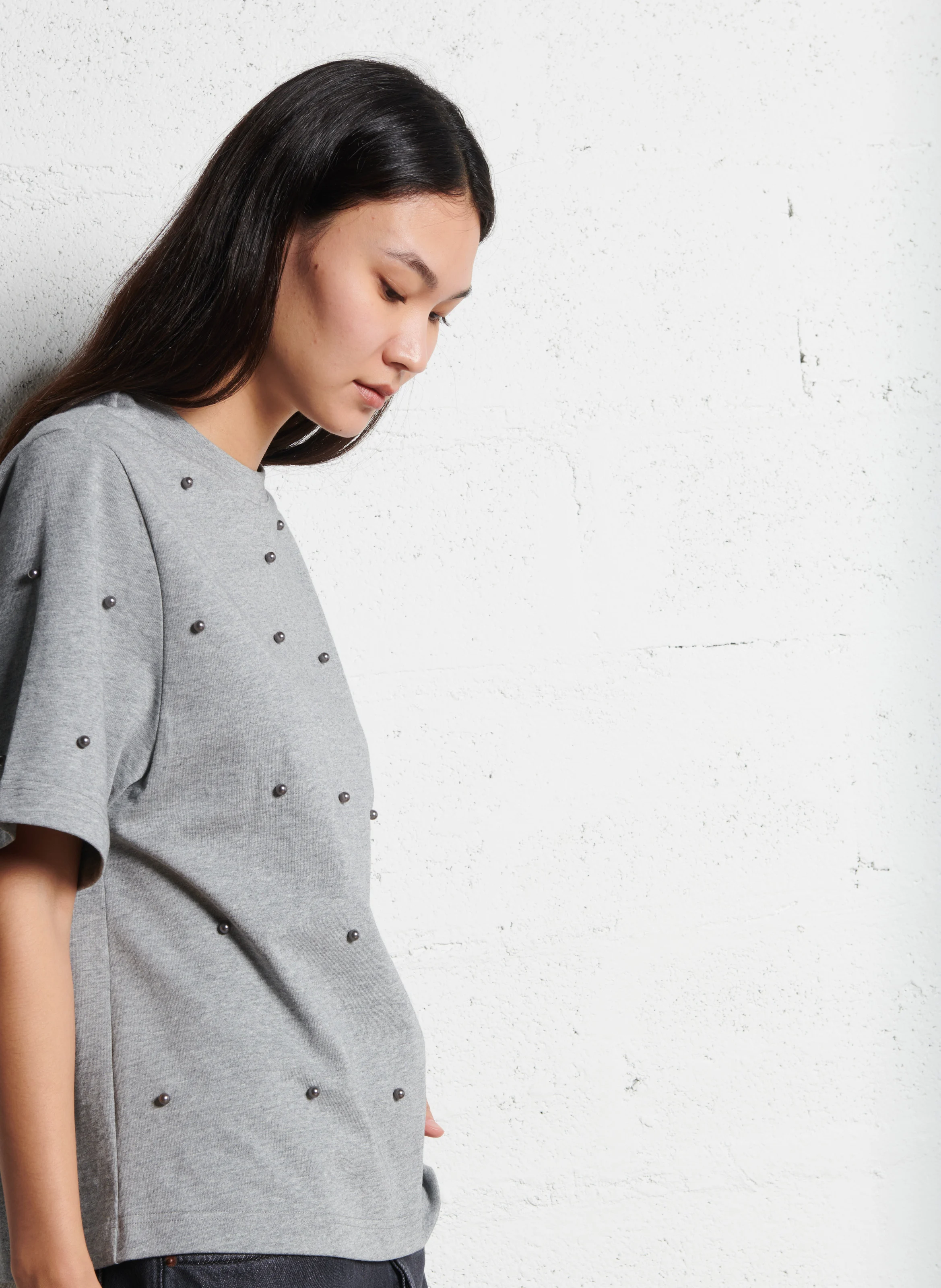 ENZO - Tee-shirt droit à perles en coton | Blanc