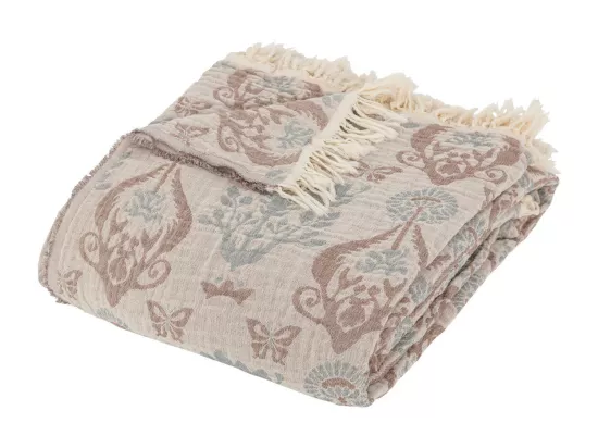 Dessus de Lit en Coton Ivoire Beige et Bleu 240 x 260 cm