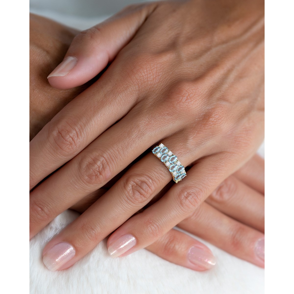 Bague ADEN Or 585 Jaune Aigue-Marine et diamants 2.524grs