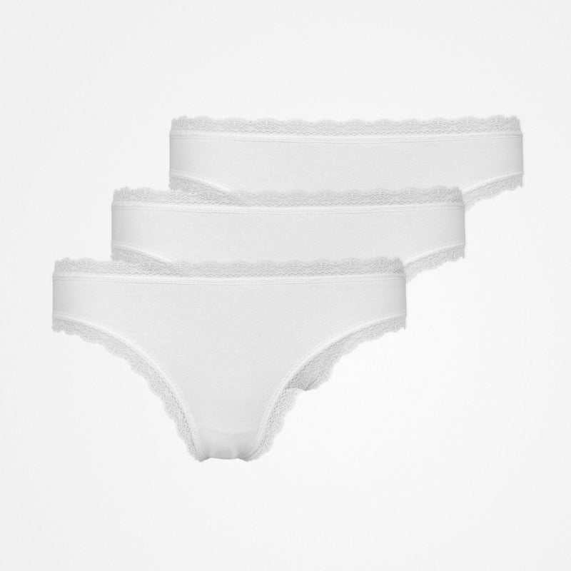 Tangas mit Spitze aus Bio-Baumwolle Weiß