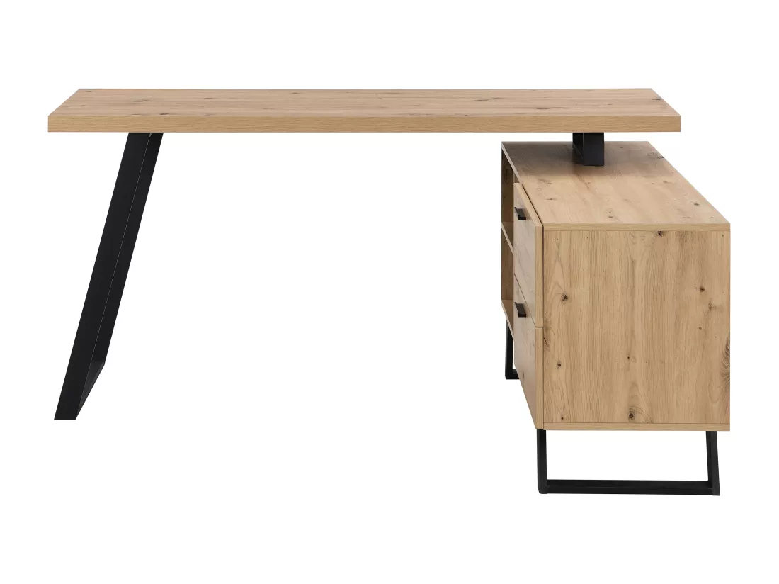 Bureau d'angle avec rangements - MDF - Coloris : Naturel et noir - NAYARO