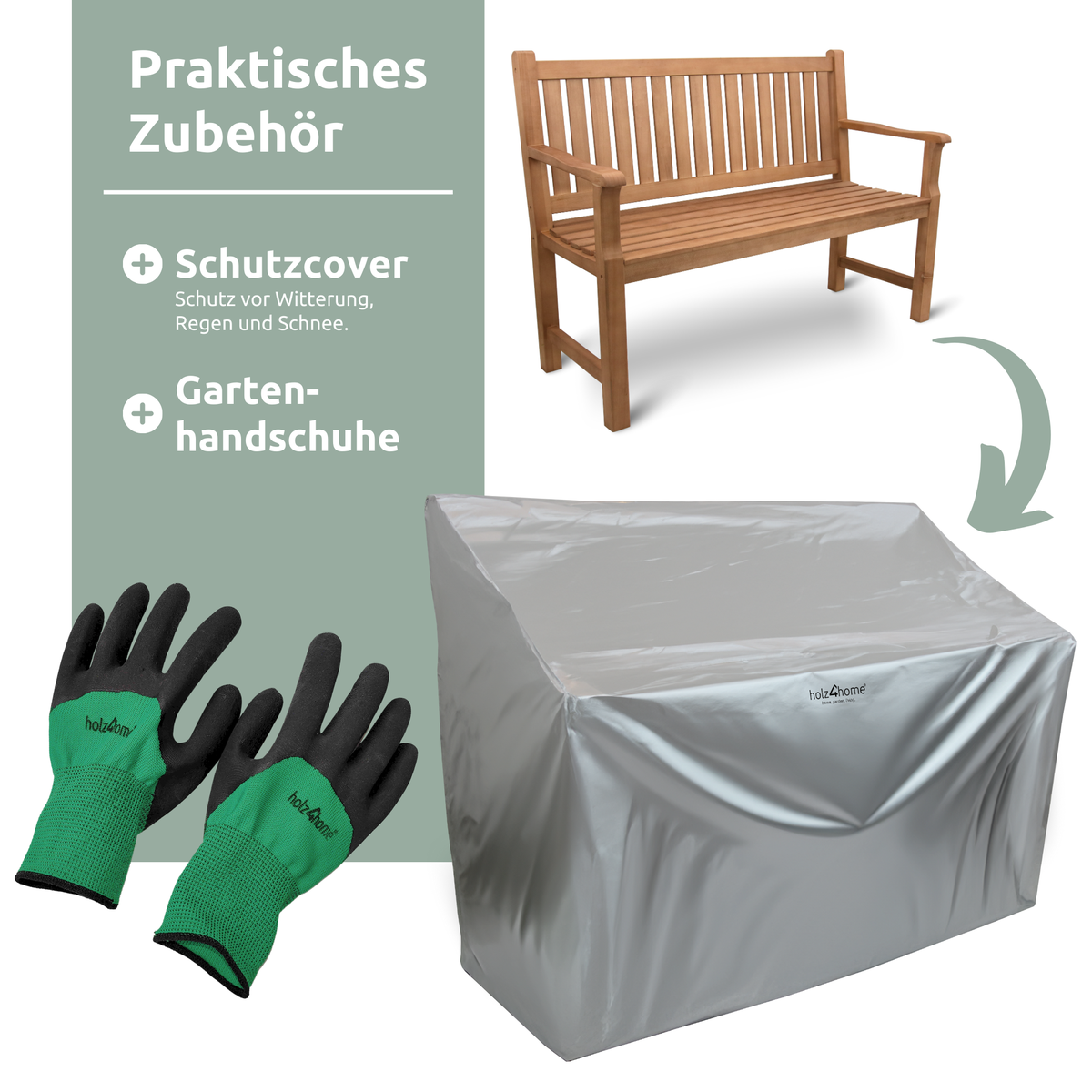 holz4home houten tuinbank met beschermhoes en tuinhandschoenen, 120cm