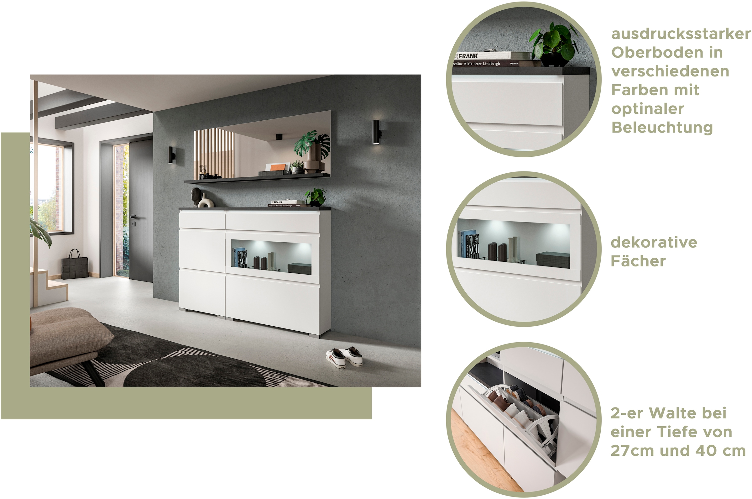 INOSIGN Schuhschrank »Skoskap, Tiefe 27cm, 2 Klappen mt Schuhwalze, 1 Schubkasten, 1 Tür« Platz für 6 Schuhpaare, Schuhkipper, Schuhkommode, Schuhregal, Kommode