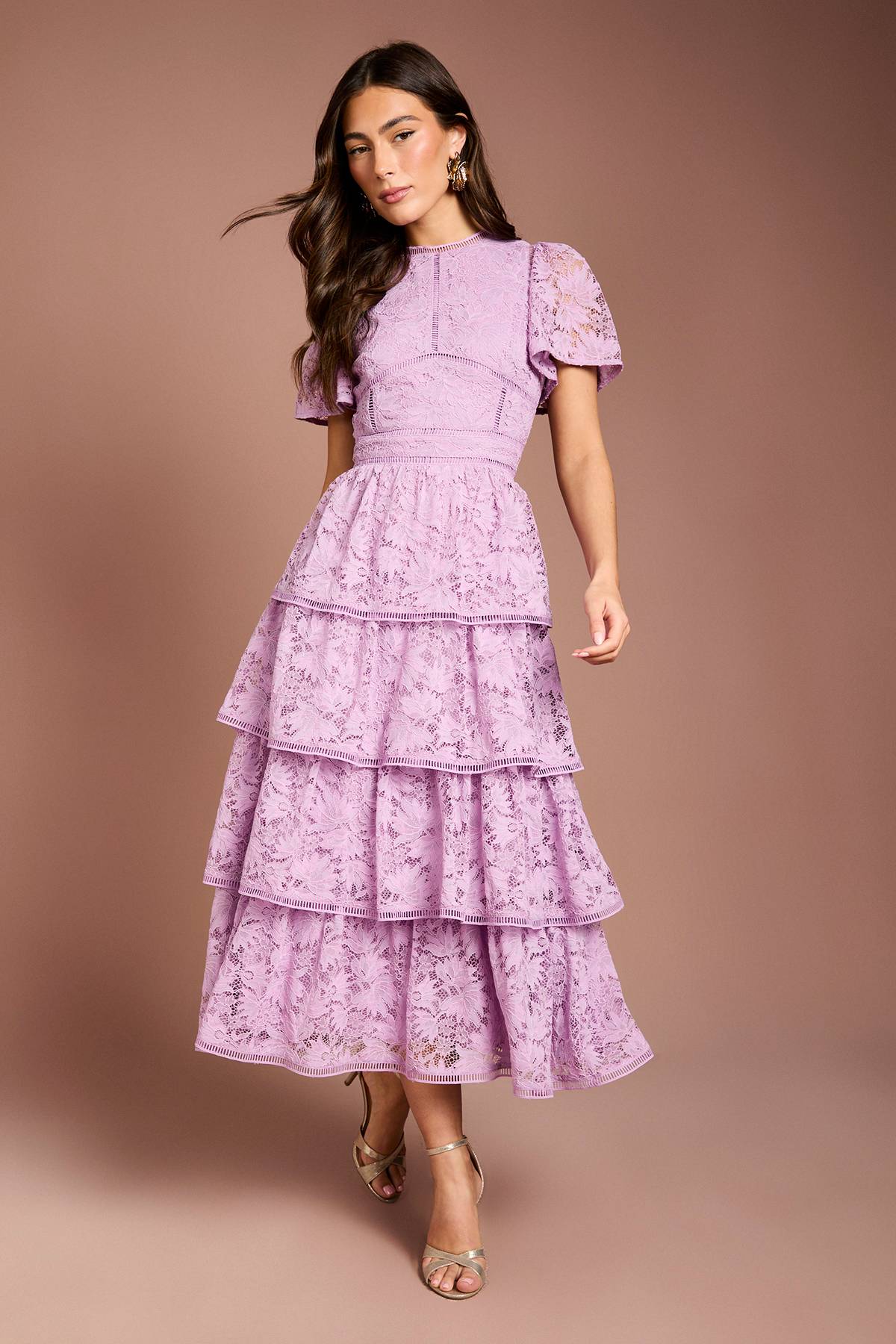 Coast Robe en Dentelle à Volants avec Manches Papillon et Finitions