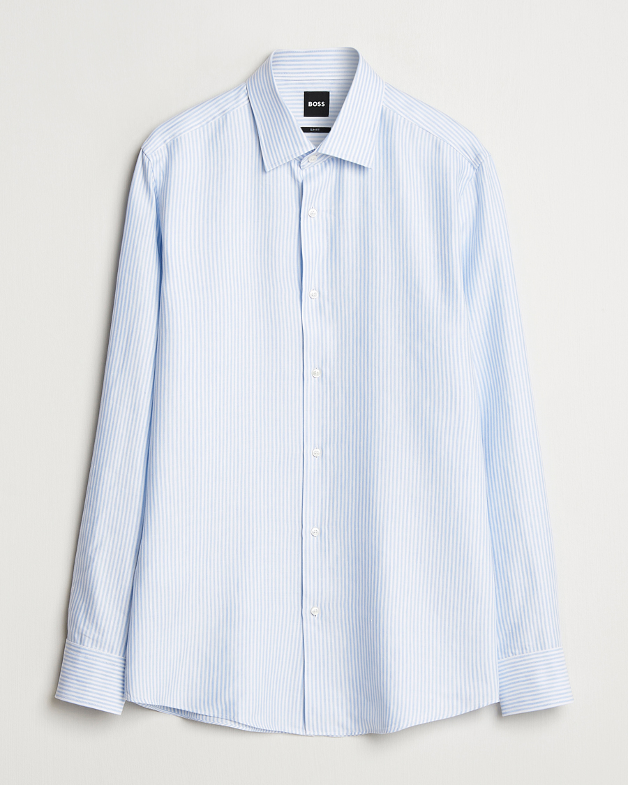 BOSS BLACK Hank Linen/Lyocell Striped Shirt Blue/White