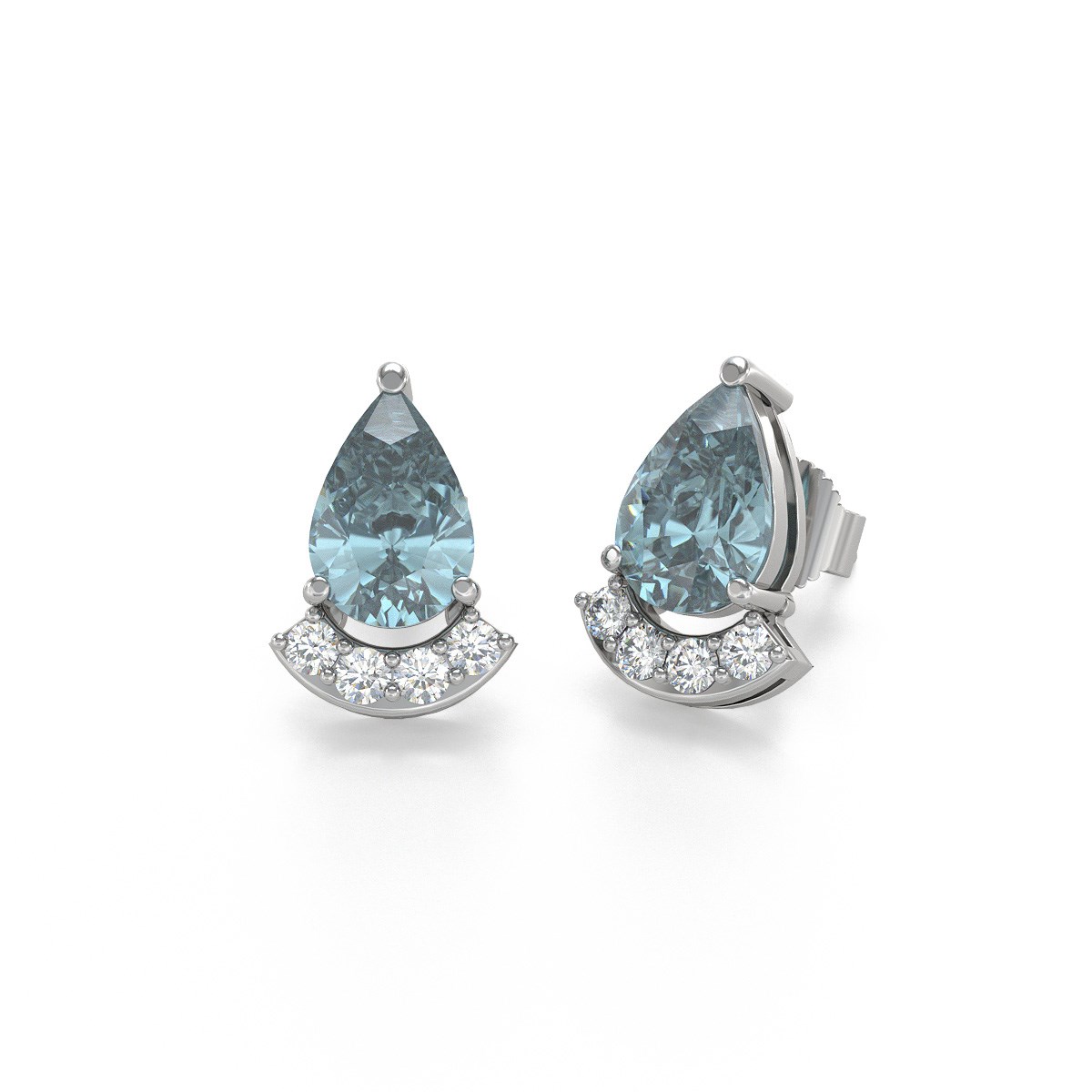 Boucles d'oreilles ADEN Aigue-Marine Forme Poire et Diamants sur Argent 925 1.40grs