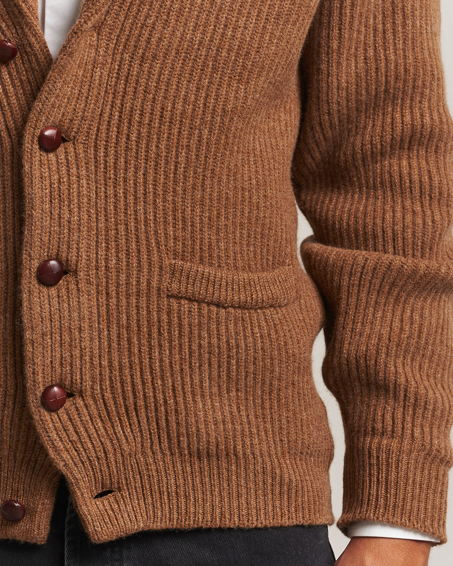 William Lockie Windsor Geelong Lambswool Shawl Cardigan Brown