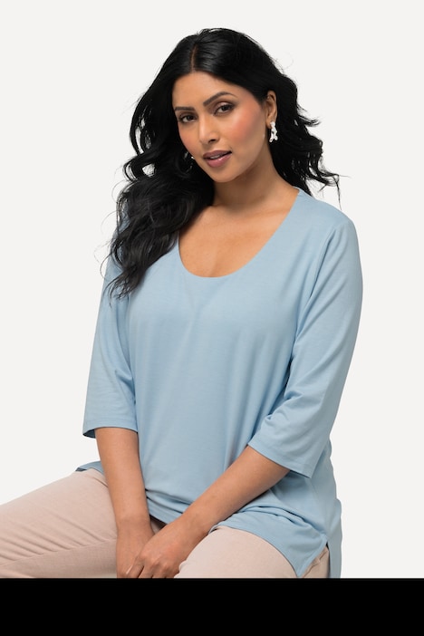 Shirt, tiefer Rundhalsausschnitt, 3/4 Arm