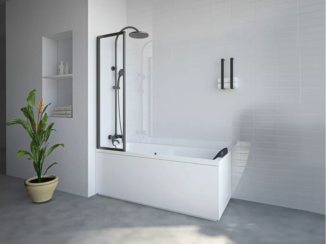 Pare baignoire pliant en métal style atelier - Noir mat - 80 x 140 cm - DISTRICT