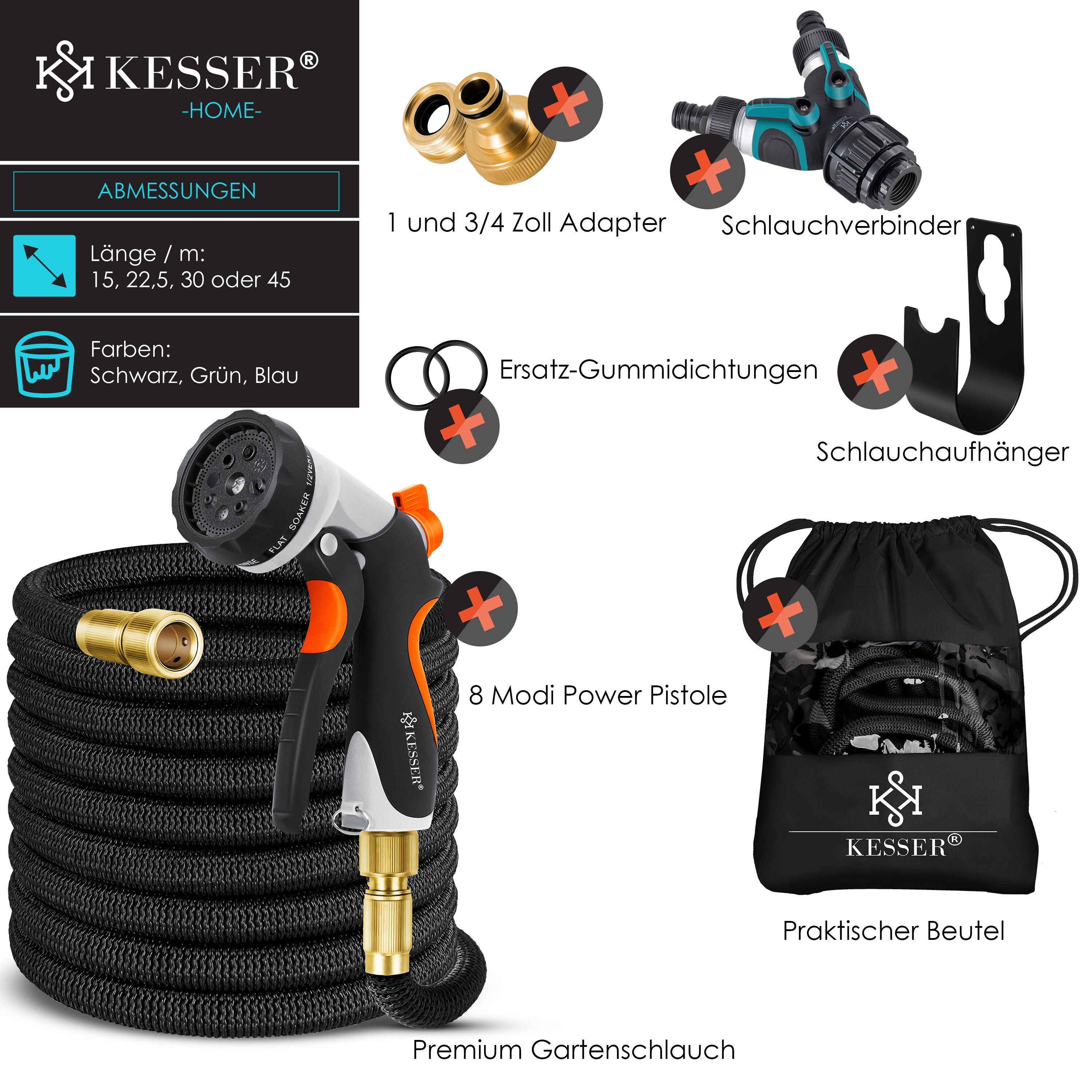 KESSER® Premium Gartenschlauch Flexibler Wasserschlauch dehnbarer Flexischlauch