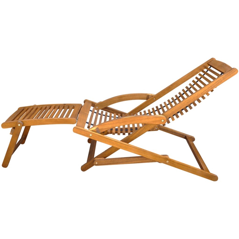 Transat chaise longue bain de soleil lit de jardin terrasse meuble d'extérieur avec repose-pied bois d'acacia solide 02_00125