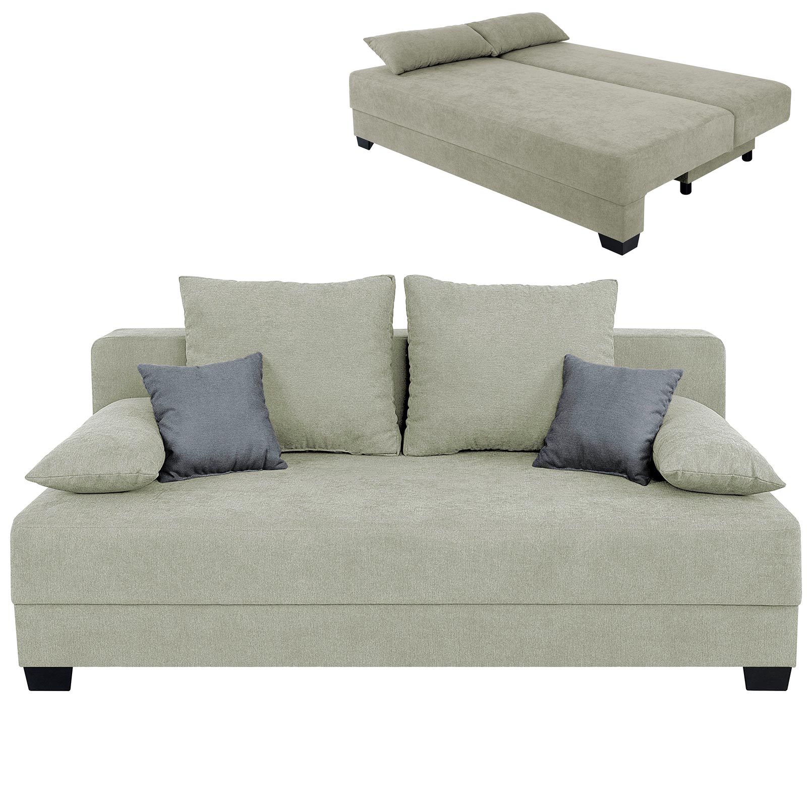 Boxspringsofa - beige-grau - Dauerschläfer mit Staukasten