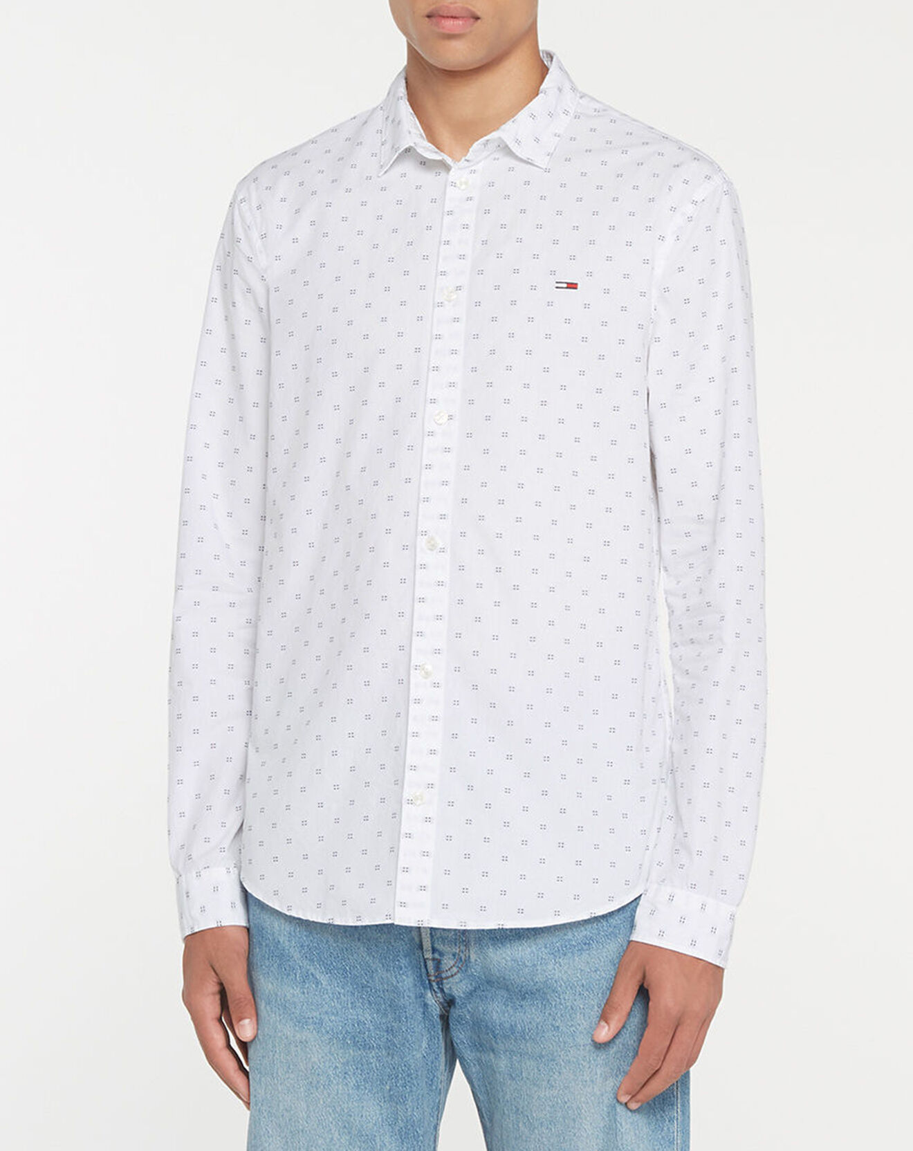 Tommy Jeans Chemise Slim Dobby imprimée  blanche
