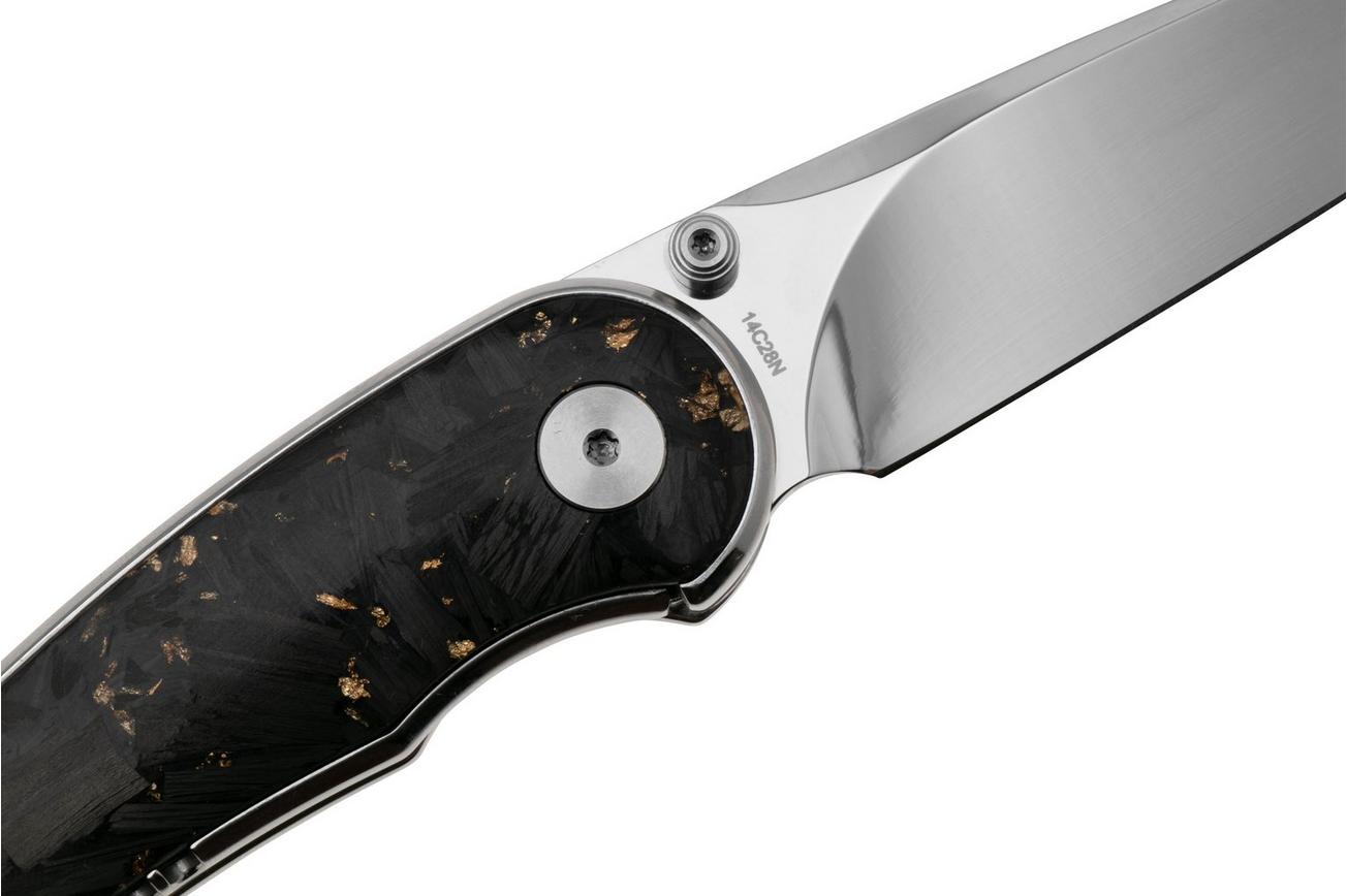 QSP Knife Dolphin 161-A Polished 14C28N, Shredded Carbon Fiber, zakmes