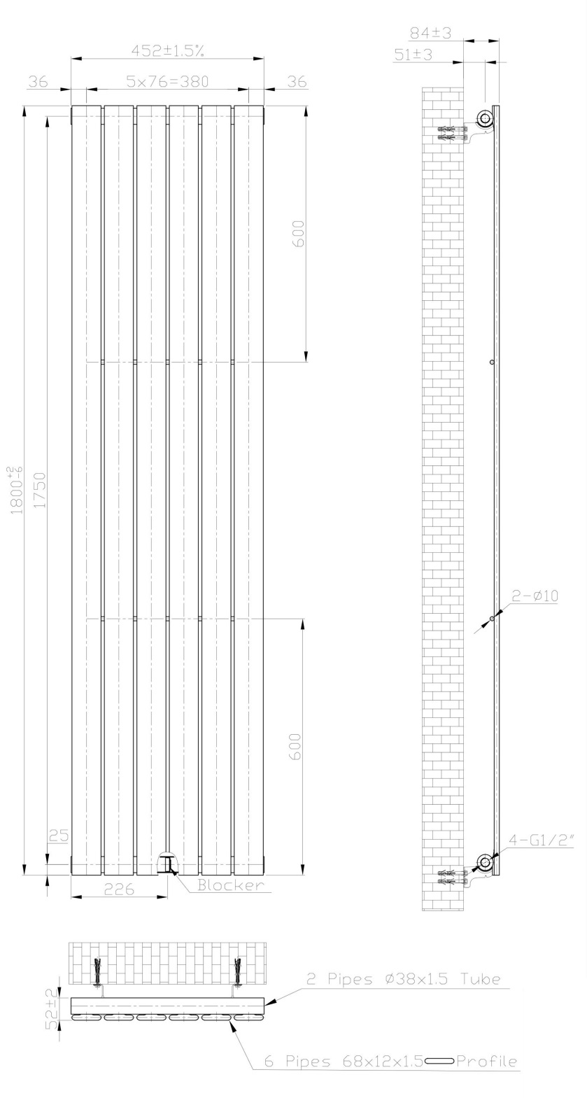 Eastbrook Warrington paneelradiator type 10 45x180cm 1059W wit glans